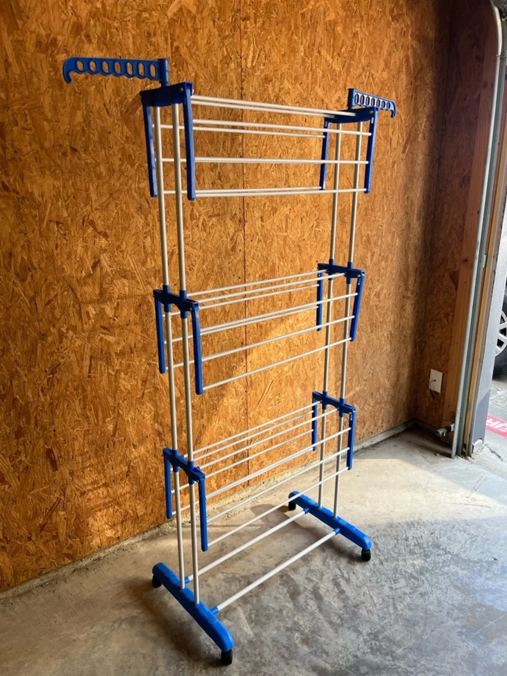 Rolling Clothes Drying Rack 3 Tier Adjustable Metal Bars w/Wheels